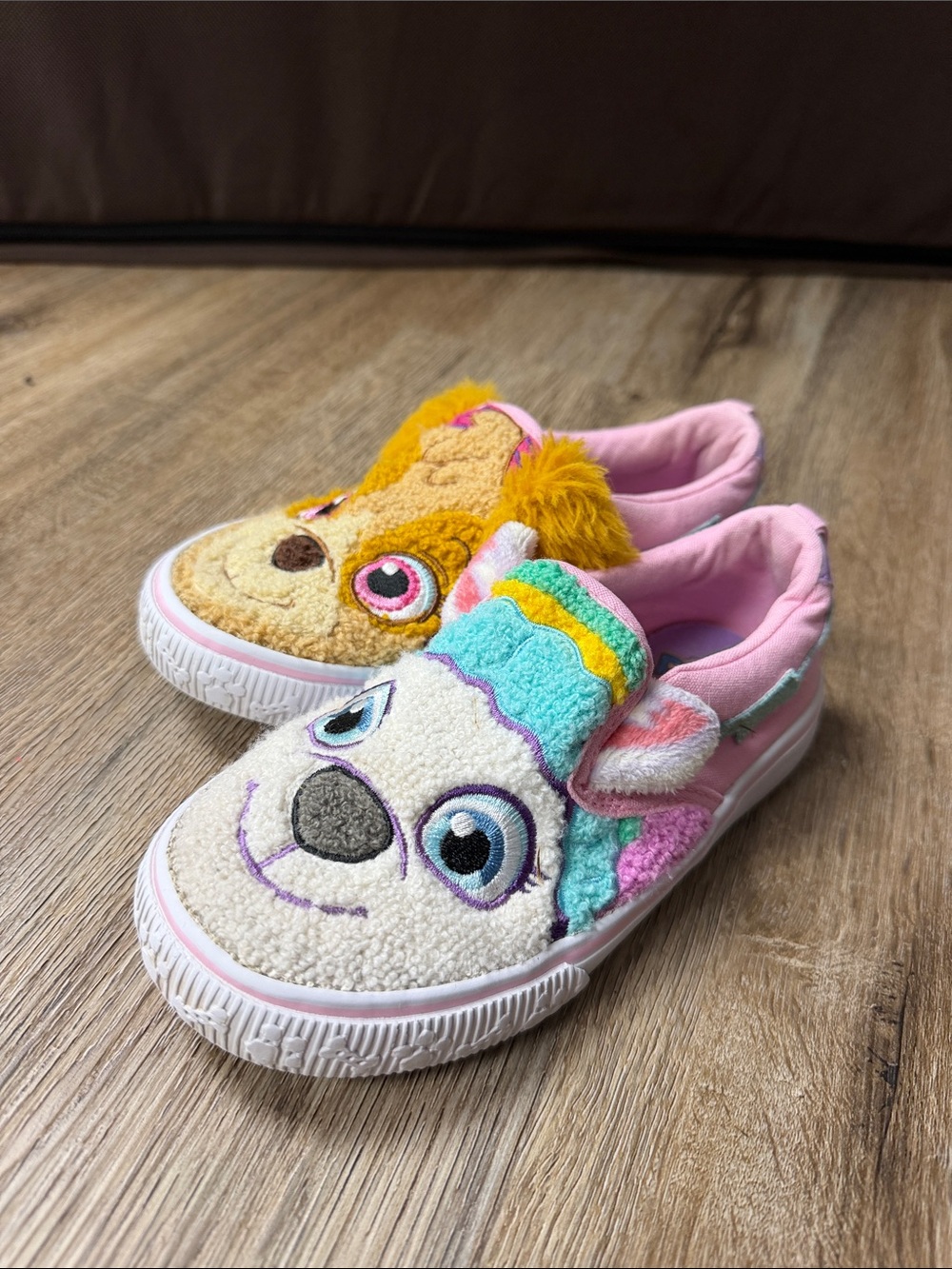 Paw Patrol Girls' Pink Plush Slip-On Sneakers with Multicolor Character Details